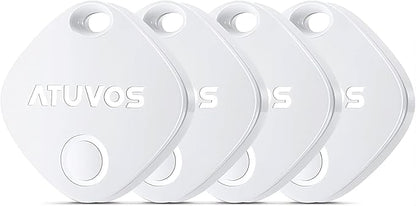 ATUVOS Air Tracker Tags-4 Pack, Bluetooth Luggage Tracker Works with Apple Find My APP (iOS Only, Not for Android), Keys Finder and Item Locator for Luggage, Backpack, Suitcases, Replaceable Battery