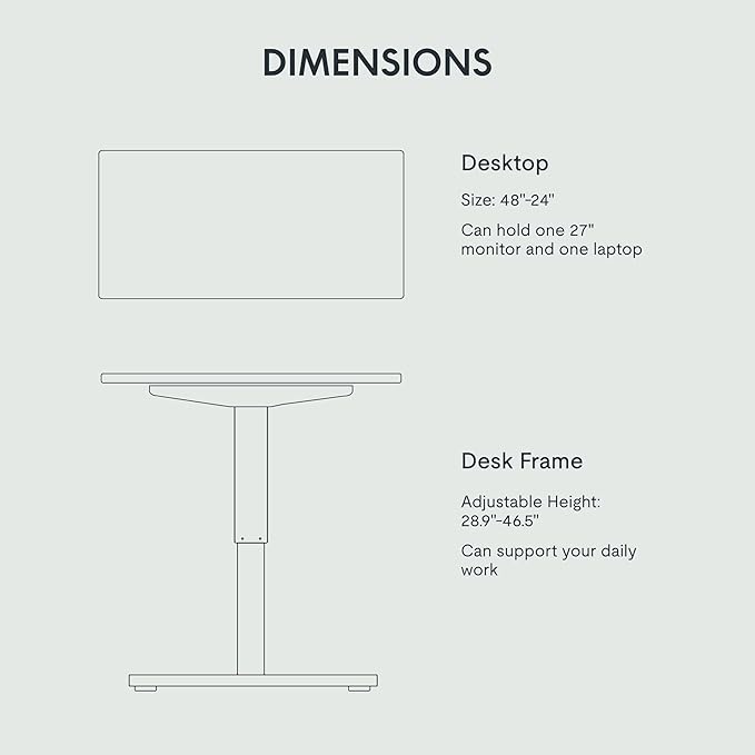 FLEXISPOT EN1 One-Piece Standing Desk, 48"x24" Seamless Desktop Electric Height Adjustable for Home Office, Study Rooms & Multi-Device Workstations, Black