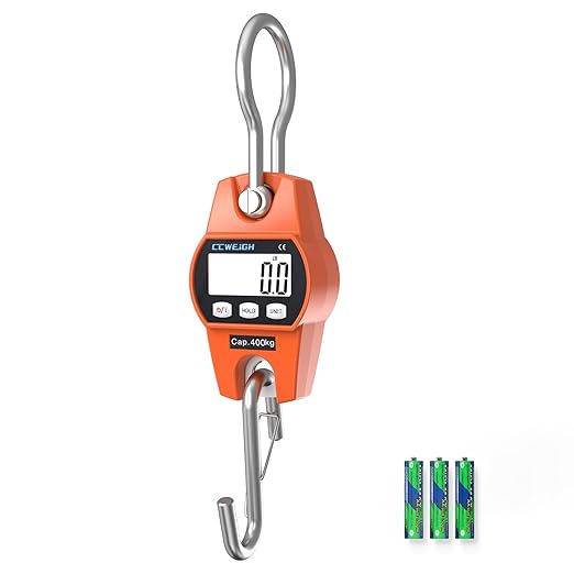 Hanging Scale Handheld 880lb/400kg Crane Scale Luggage Scale,with ABS Plastic case & Big LCD Display, Portable Digital Mini Crane Scale Fishing Scale，for Gym,Hunting,Travelling,Farming（Orange）