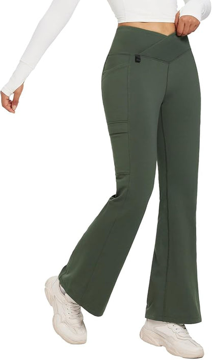 baleaf Women's Fleece Lined Pants Winter Thermal Water Resistant Crossover Flare Leggings Warm Bootcut Hiking Outdoor
