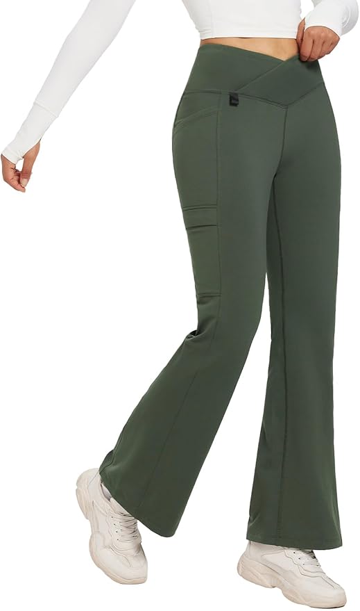 baleaf Women's Fleece Lined Pants Winter Thermal Water Resistant Crossover Flare Leggings Warm Bootcut Hiking Outdoor