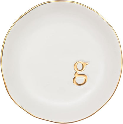 COLLECTIVE HOME - Ceramic Jewelry Tray, Decorative Trinket Dish for Rings Earrings Necklaces Bracelet Watch Keys, Birthday Mother's Day Christmas Gift for Women, 4.75", White Surface (G)