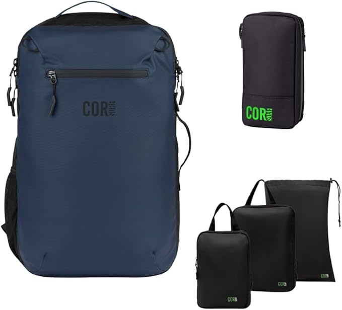 Carry On Travel Backpack Bundle | Island Hopper Travel Backpack with Toiletry Bag and Compression Packing Cube Set