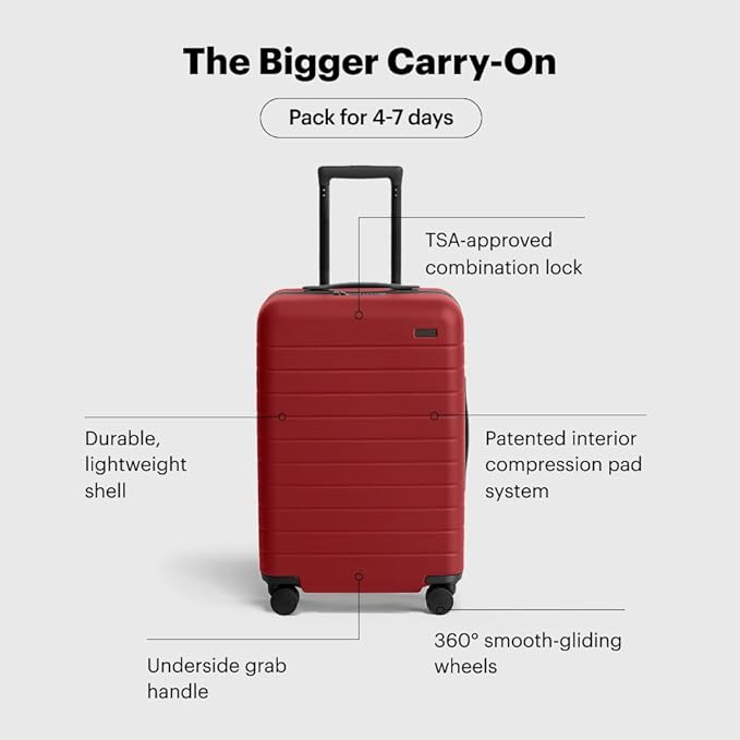 Away Bigger Carry-On Luggage, Lightweight Hardside Large Suitcase with Spinner Wheels, TSA Lock, Airline Approved, Tango Red