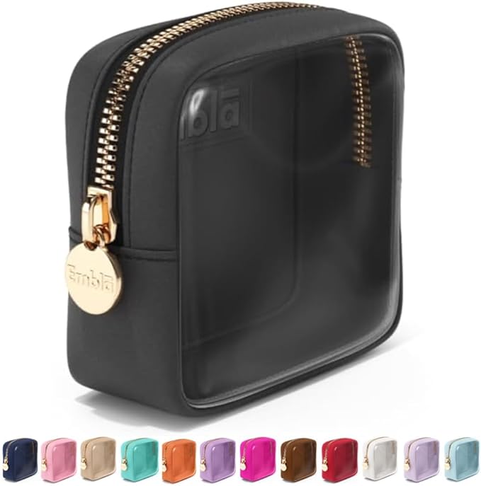 Embla Clear Cosmetic Bag Makeup Case, Clear Zipper Make Up Pouch and Toiletry Travel Tote, Cute Skincare Pouches for Women Girls, Preppy Purse Cosmetic Organizer, Mini Makeup Bags, Black