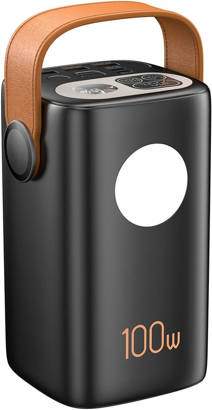 100000mAh Portable Charger Super Capacity Power Bank+ Built-in Cables, with LED Light, 4 Outputs, 3 Inputs for iPhone, Samsung, Android, etc