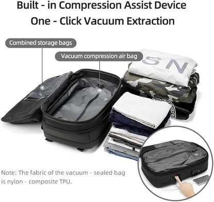 Fiordpack Vacuum Backpack Travel (Built-in Pump, 60L), TSA Lock, Expandable Vacuum Seal Compression Travel Backpack for 17" Laptop, Airline Approved