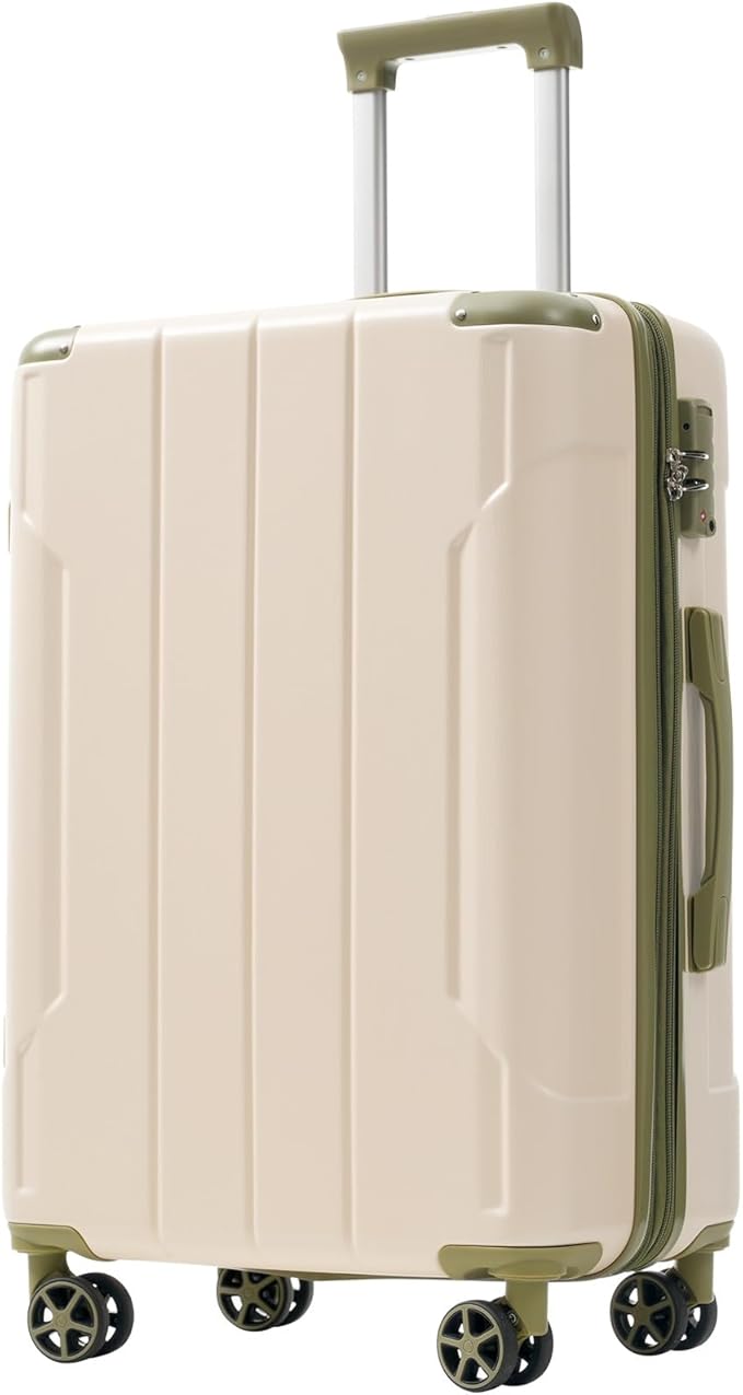 20in Carry On Luggage Hardshell Suitcase with Spinner Wheels Lightweight Lugagge Design Waterproof Durable for Travel, White Luggage (White + Green)