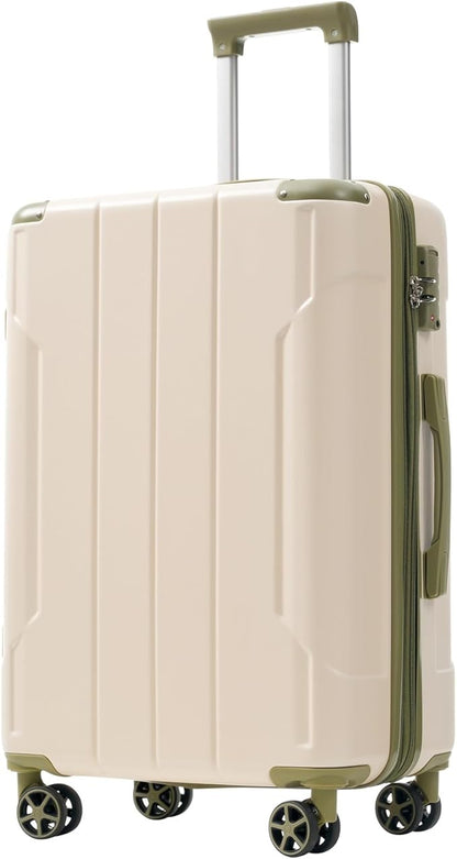20in Carry On Luggage Hardshell Suitcase with Spinner Wheels Lightweight Lugagge Design Waterproof Durable for Travel, White Luggage (White + Green)