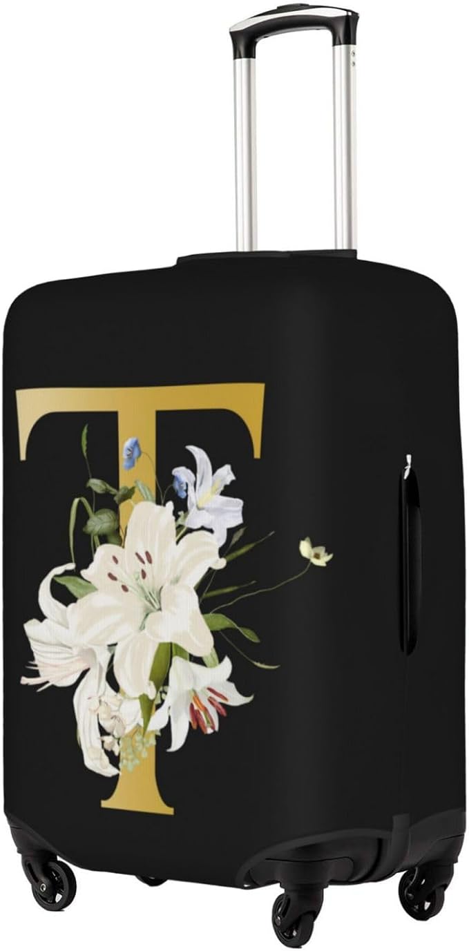 Decorative T Suitcase Protectors Elastic Washable Luggage Covers With Concealed Zippers For 18-32 Inch Luggage (Size M: Fits 22-24 Inch)