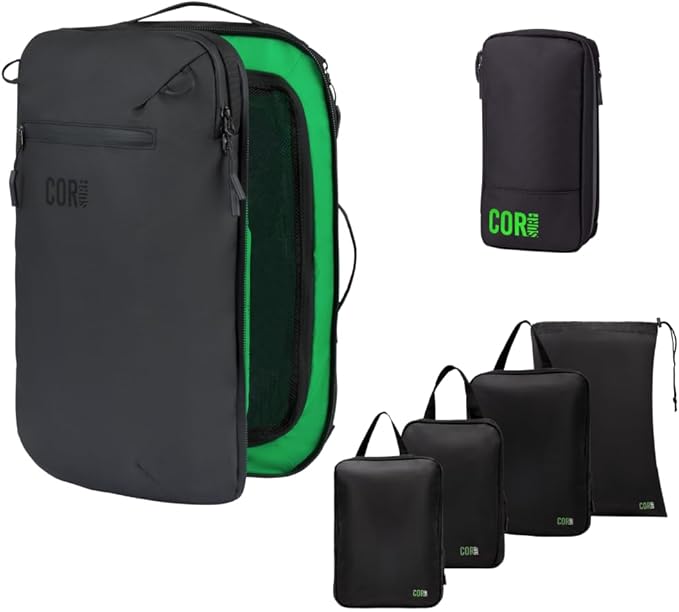 Carry On Travel Backpack Bundle | Island Hopper Travel Backpack with Toiletry Bag and Compression Packing Cube Set