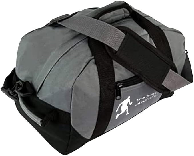 Personalized Passion 14” Small Sports Duffel Bags for Kids - Waterproof Travel Duffle with Name & Basketball Design - Gray Two-Toned Kids Weekender Bag for Boys and Girls