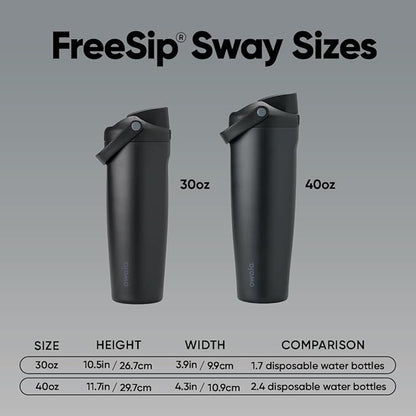 Owala FreeSip Sway Insulated Stainless Steel Water Bottle with Two-Way Spout, Built-In Straw and Bucket Handle, Made for Travel, School, and Sports, 30oz, BPA Free, Leak Proof, Very, Very Dark