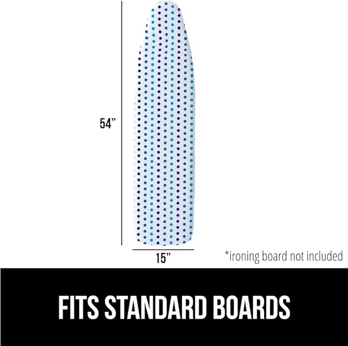 GORILLA GRIP The Original Ironing Board Cover and Pad, Silicone Coating, Thick Scorch Resistant Padding, Heavy Duty Iron Covers Standard Boards, Hook and Loop Fastener Strap, Blue Dots, 15x54