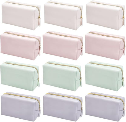 12Pcs PU Leather Cosmetic Pouch, Zipper Cosmetic Storage Bags Waterproof Small Makeup Bag Bulk Portable Toiletry Purse for Women Party Gift Travel Storage Organizer(Macaron Color)