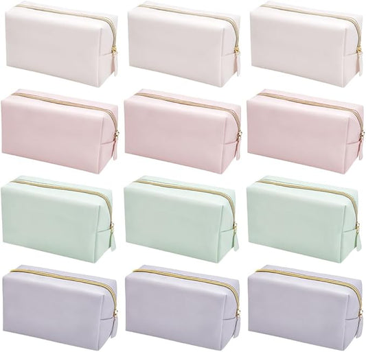 12Pcs PU Leather Cosmetic Pouch, Zipper Cosmetic Storage Bags Waterproof Small Makeup Bag Bulk Portable Toiletry Purse for Women Party Gift Travel Storage Organizer(Macaron Color)