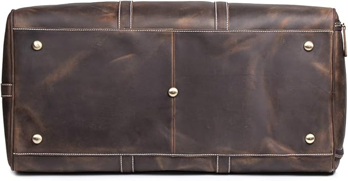 24 Inch Leather Travel Weekend Luggage Bag, Mens Duffle Retro Carry on Handbag (Dark Brown)