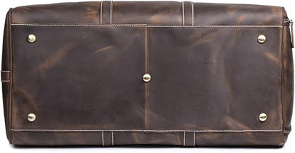 24 Inch Leather Travel Weekend Luggage Bag, Mens Duffle Retro Carry on Handbag (Dark Brown)