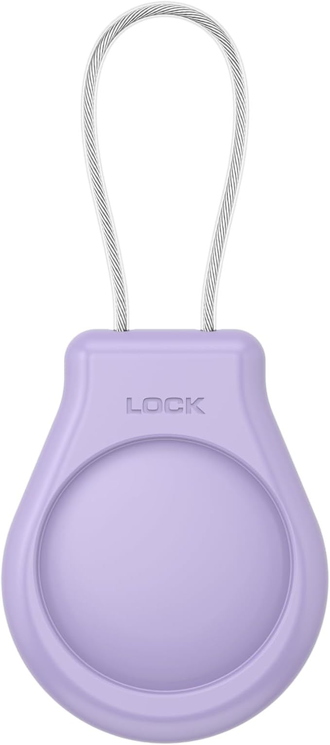 AirTag Holder with Wire Cable Compatible with Apple AirTags, Ultra Durable Anti-Lost Protective Lock Case for Luggage, Key, Backpack (Pruple)