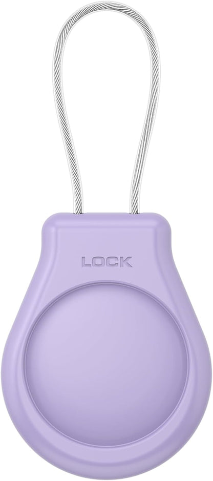 AirTag Holder with Wire Cable Compatible with Apple AirTags, Ultra Durable Anti-Lost Protective Lock Case for Luggage, Key, Backpack (Pruple)