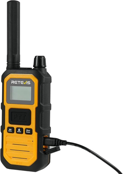 Retevis RB48 Plus IP67 Waterproof Heavy Duty Long Range Walkie Talkies, GMRS Radio, Construction Jobsite Two Way Radio, NOAA, Shock Resistant, Dual PTT, Vibration Reminder(4 Pack)