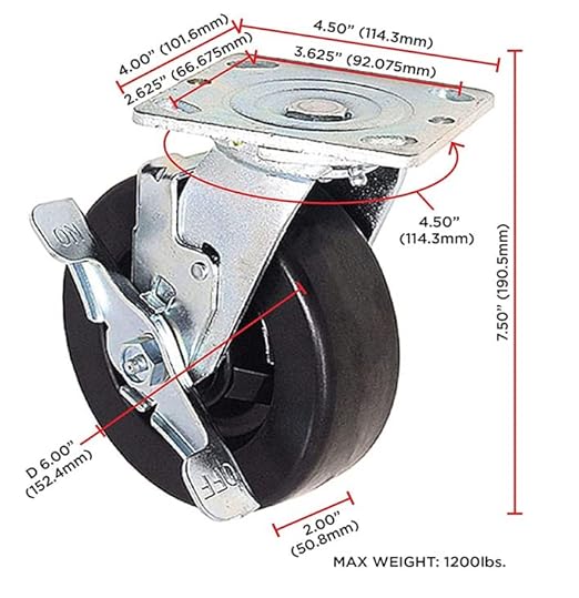 Heavy Duty Casters - Industrial Casters Phenolic Caster with Strong Load-Bearing Capacity 3000-6000 LB,Used in Furniture,WorkBrench,Tool Box, Equipment (6" Rigid+Brake, pcs, 4)