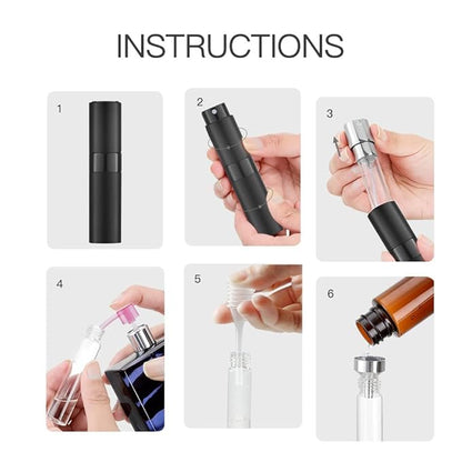 LISAPACK 8ML Atomizer Perfume Spray Bottle for Travel (3 PCS) Empty Cologne Dispenser, Portable Sprayer (Black, Silver, Grey)