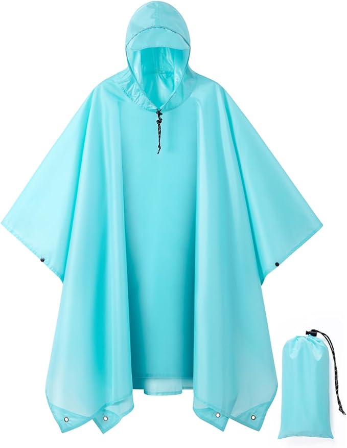 Hooded Rain Poncho for Adult, Waterproof Lightweight Raincoat for Hiking Camping