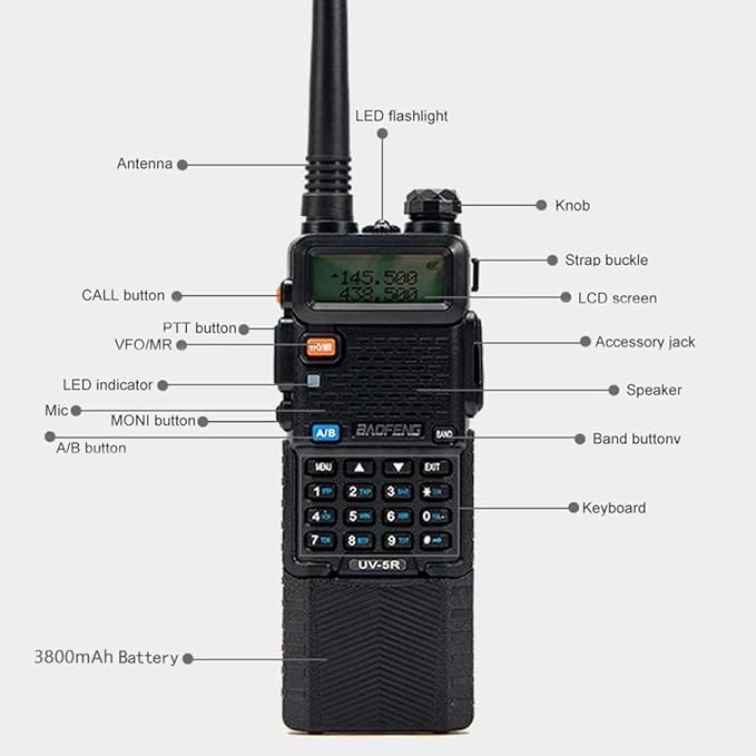 Baofeng UV-5R Dual Band Two Way Radio Handheld Ham Radio Long Range Walkie Talkies Pack of 6 for Hiking Camping Hunting Skiing Trip(Black) with 3800mAh Battery