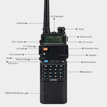 Baofeng UV-5R Dual Band Two Way Radio Handheld Ham Radio Long Range Walkie Talkies Pack of 6 for Hiking Camping Hunting Skiing Trip(Black) with 3800mAh Battery
