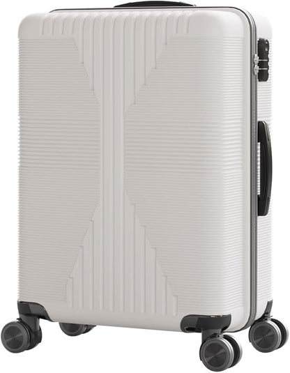 Karl home 24" Check-in Luggage, PP Hardside Checked Medium Suitcase with Wheels, Waterproof Durable Rolling Luggage with Built-in Lock for Travel Business, White