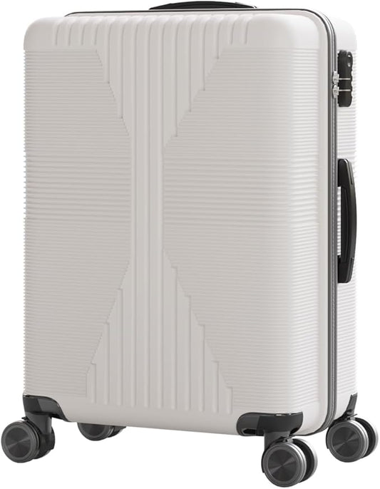 Karl home 24" Check-in Luggage, PP Hardside Checked Medium Suitcase with Wheels, Waterproof Durable Rolling Luggage with Built-in Lock for Travel Business, White