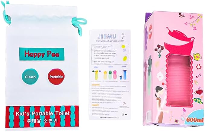 Pee Bottles for Kids Boys Men Women, Adjustable Emergency Urinal 600ml, Portable Leakproof Pocket Toilet for Car, Travel Urinals, Collapsible Urinals Mini Mobile Toilet Potty,1 PCS(Pink)