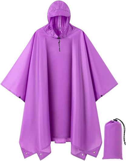 Hooded Rain Poncho for Adult, Waterproof Lightweight Raincoat for Hiking Camping
