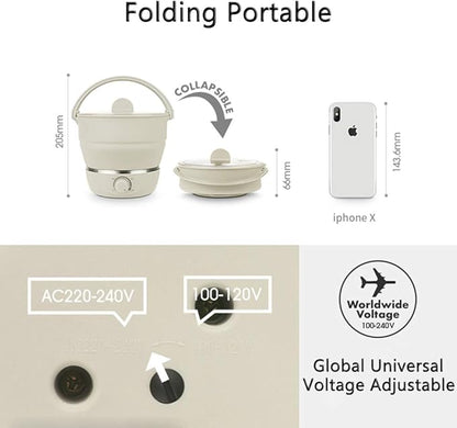 Drizzle Foldable Electric Cooker Travel Hot Pot - Dual Voltage 100V-240V Hot Pot Cooking - Food Grade Silicone Cookerware Boiling Water Steamer - Camping Office Hotel Noodle Porridge Soup Dorm
