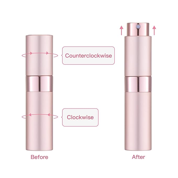Tekson 8ml Travel Perfume Atomizer Refillable, Mini Cologne Spray Bottle Empty, Small Aftershave Portable Sprayer for Liquid Dispenser (Pink&Gold)