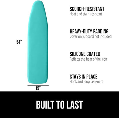 The Original GORILLA GRIP Ironing Board Cover and Pad, Silicone Coating, Thick Scorch Resistant Padding, Heavy Duty Iron Covers Standard Boards, Hook and Loop Fastener Strap, Quatrefoil, 15x54