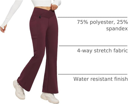 baleaf Women's Fleece Lined Pants Winter Thermal Water Resistant Crossover Flare Leggings Warm Bootcut Hiking Outdoor