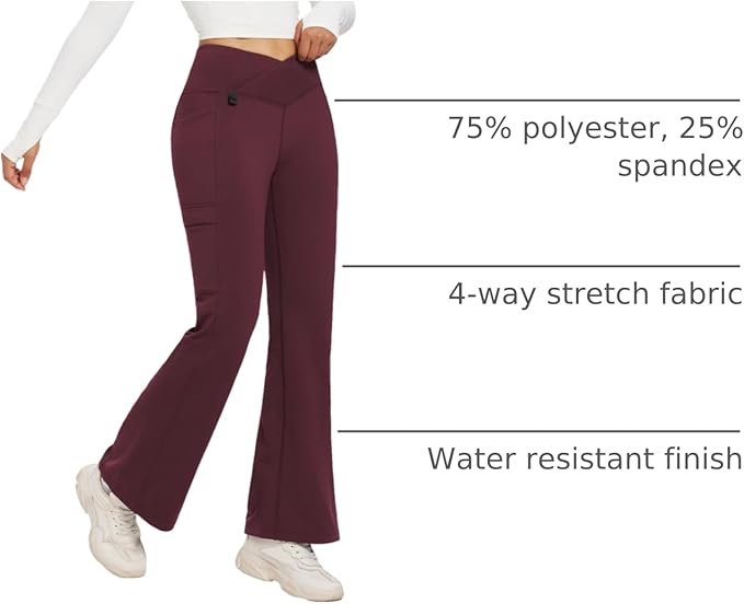 baleaf Women's Fleece Lined Pants Winter Thermal Water Resistant Crossover Flare Leggings Warm Bootcut Hiking Outdoor
