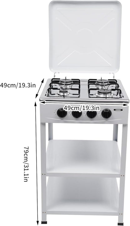Natural Gas Stove, 4 Burner, Auto Ignition Portable Gas Stove with Support Leg Stand and Wind Blocking Cover Adapter for Rv Apartment Outdoor Cooking (White)