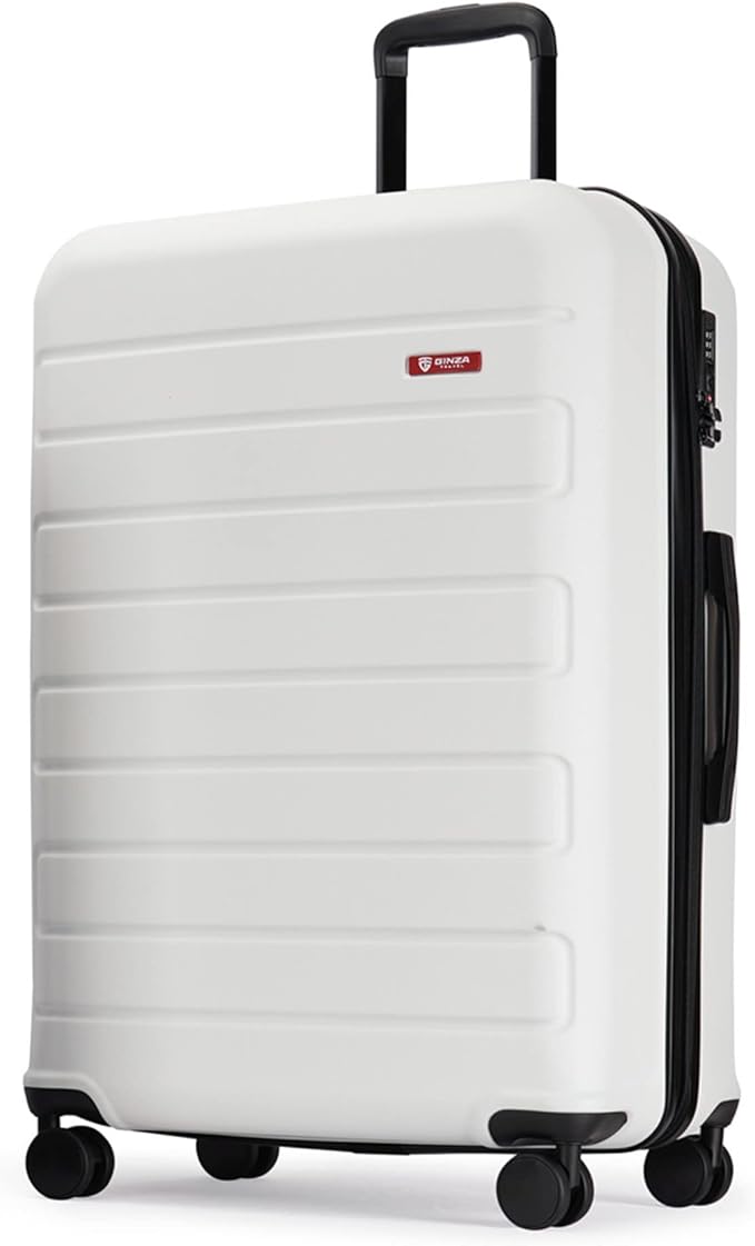 GinzaTravel ABS Luggage with TSA Locks,Large 28-Inch Expandable, and Friction-Resistant in white Spinner Suitcases