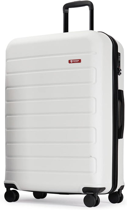 GinzaTravel ABS Luggage with TSA Locks,Large 28-Inch Expandable, and Friction-Resistant in white Spinner Suitcases