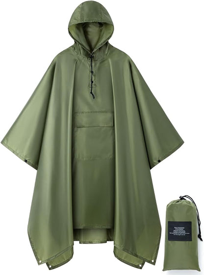 salamra Hooded Rain Poncho Waterproof Raincoat Jacket for Men/Women/Adults with Pocket