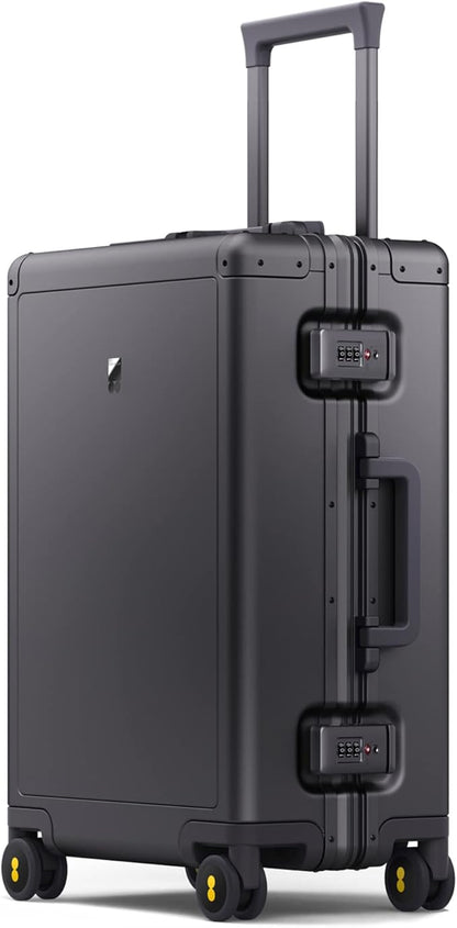 LEVEL8 Gibraltar Aluminum Zipperless Luggage 20 Inch, Hardside Carry on Suitcases with Wheels Tsa Lock, 8 Spinner Wheels, Dark Grey
