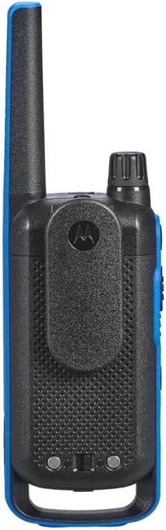 Motorola Solutions Talkabout Portable FRS T802 Two Way Radio 4 Pack Walkie Talkies Blue/Black 22 Channels 2 Dual Charger Docks 4 PTT Earpieces