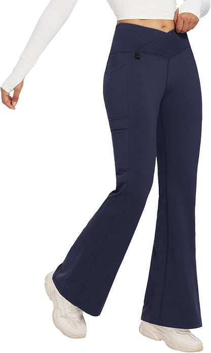 baleaf Women's Fleece Lined Pants Winter Thermal Water Resistant Crossover Flare Leggings Warm Bootcut Hiking Outdoor