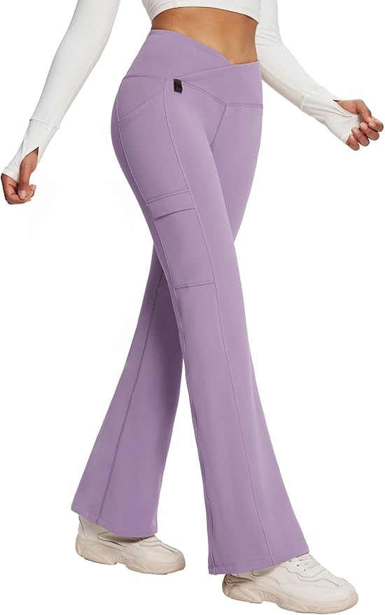 baleaf Women's Fleece Lined Pants Winter Thermal Water Resistant Crossover Flare Leggings Warm Bootcut Hiking Outdoor