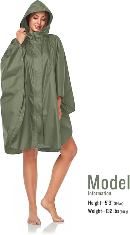 SaphiRose Unisex Rain Poncho Hooded Waterproof Raincoat for Adults Women