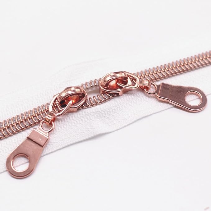 MebuZip 50PCS Rose Gold Pulls for #5 Nylon Coil Zippers Rose Gold Zipper Sliders for Luggages Purses Bags
