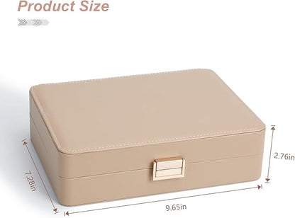Leather Jewelry Box with Lock Small Jewelry Chest for Women Gift Box for Necklace, Ring, Earring Storage Portable Design Apricot